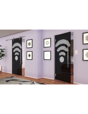 Pendeltür Kaffee - Wifi Gelasert Auf Grauglas