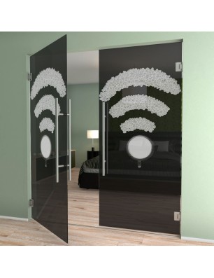 Pendeltür Kaffee - Wifi Gelasert Auf Grauglas