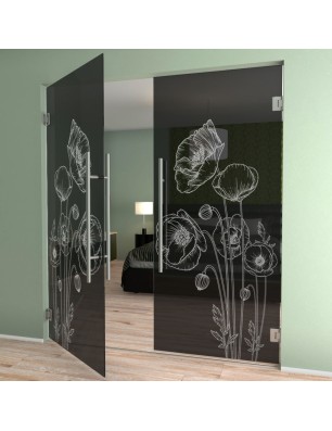 Pendeltür Blume 10 Gelasert Auf Grauglas