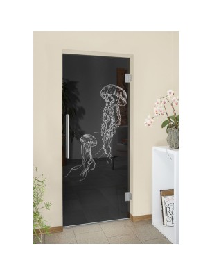 Pendeltür Qualle Gelasert Auf Grauglas