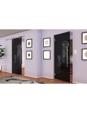 Pendeltür Qualle Gelasert Auf Grauglas