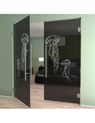 Pendeltür Qualle Gelasert Auf Grauglas