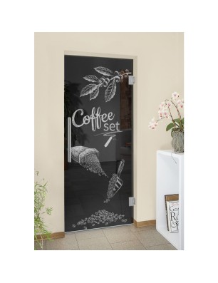 Pendeltür Coffee Set Gelasert Auf Grauglas