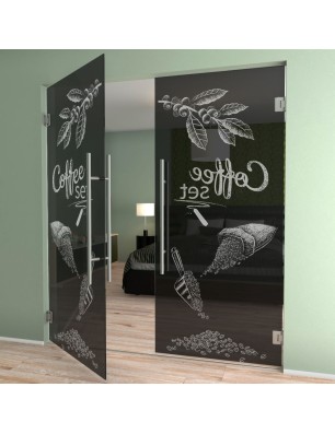 Pendeltür Coffee Set Gelasert Auf Grauglas