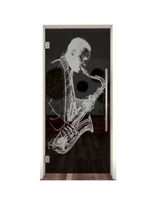 Pendeltür Saksofonist Gelasert Auf Grauglas