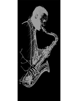 Pendeltür Saksofonist Gelasert Auf Grauglas