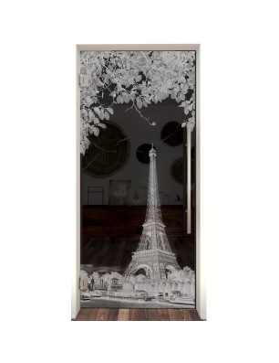 Pendeltür Eifelturm 2 Gelasert Auf Grauglas