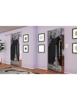 Pendeltür Eifelturm 2 Gelasert Auf Grauglas