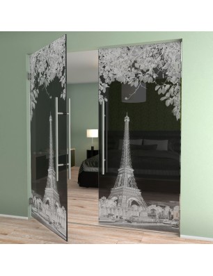 Pendeltür Eifelturm 2 Gelasert Auf Grauglas