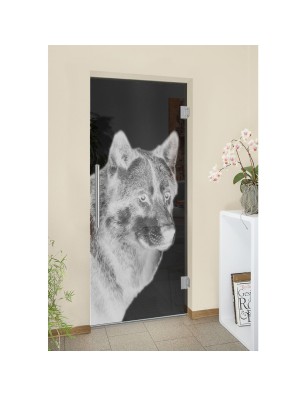 Pendeltür Wolf 5 Gelasert Auf Grauglas