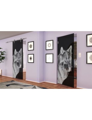 Pendeltür Wolf 5 Gelasert Auf Grauglas