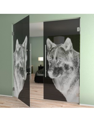 Pendeltür Wolf 5 Gelasert Auf Grauglas