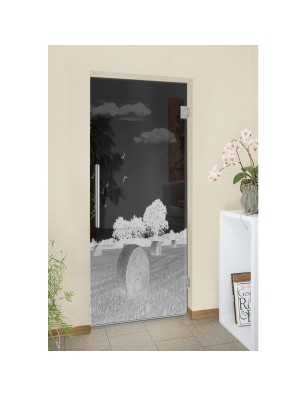 Pendeltür Ernte II Gelasert Auf Grauglas