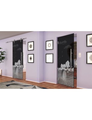 Pendeltür Ernte II Gelasert Auf Grauglas