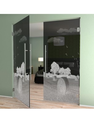 Pendeltür Ernte II Gelasert Auf Grauglas