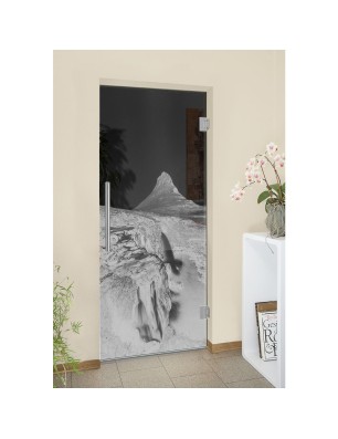 Pendeltür Berg Gelasert Auf Grauglas