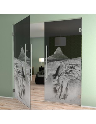 Pendeltür Berg Gelasert Auf Grauglas