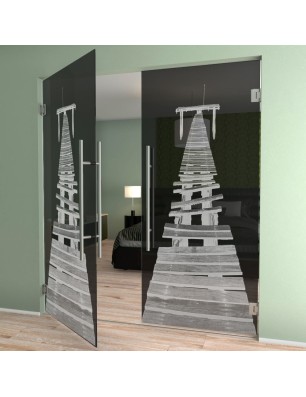 Pendeltür Steg II Gelasert Auf Grauglas