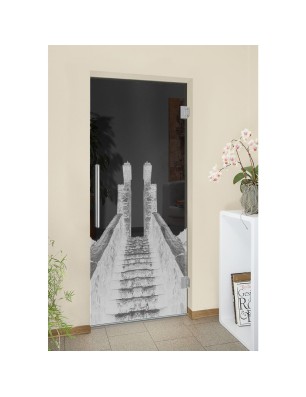 Pendeltür Treppe Gelasert Auf Grauglas