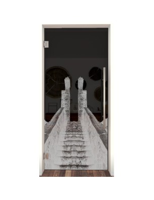 Pendeltür Treppe Gelasert Auf Grauglas
