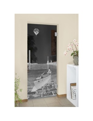 Pendeltür Boot 4 Gelasert Auf Grauglas