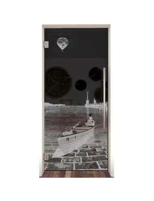 Pendeltür Boot 4 Gelasert Auf Grauglas