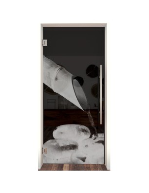 Pendeltür Wellness  Gelasert Auf Grauglas