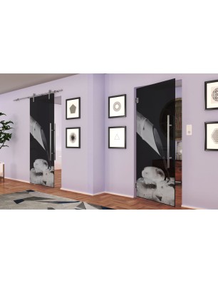 Pendeltür Wellness  Gelasert Auf Grauglas