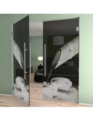 Pendeltür Wellness  Gelasert Auf Grauglas