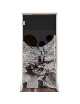 Pendeltür Wasserfall Gelasert Auf Grauglas