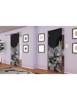 Pendeltür Wasserfall Gelasert Auf Grauglas