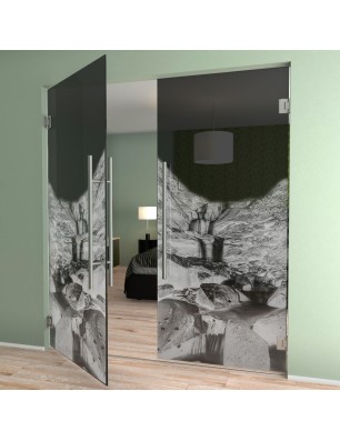 Pendeltür Wasserfall Gelasert Auf Grauglas