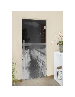 Pendeltür Steg III Gelasert Auf Grauglas