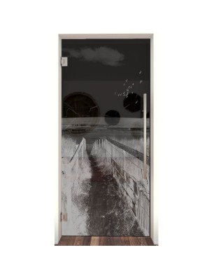 Pendeltür Steg III Gelasert Auf Grauglas