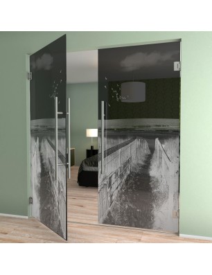 Pendeltür Steg III Gelasert Auf Grauglas