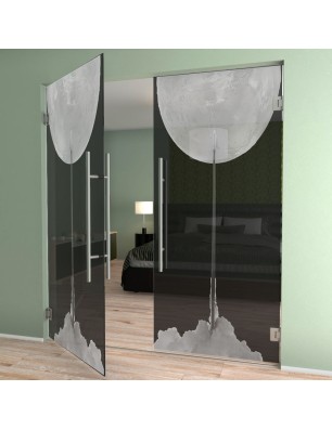 Pendeltür Rakete Gelasert Auf Grauglas