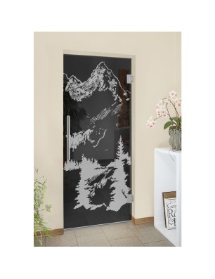 Pendeltür Rocky Mountain Gelasert Auf Grauglas