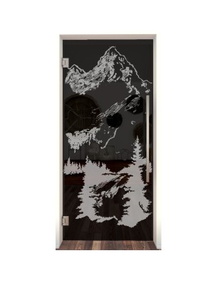 Pendeltür Rocky Mountain Gelasert Auf Grauglas