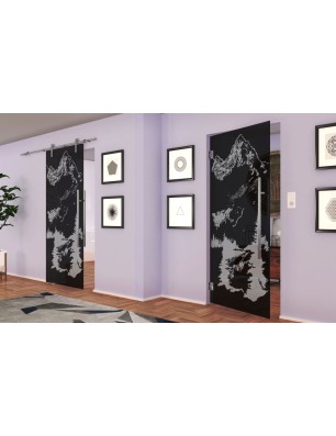 Pendeltür Rocky Mountain Gelasert Auf Grauglas