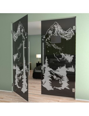 Pendeltür Rocky Mountain Gelasert Auf Grauglas