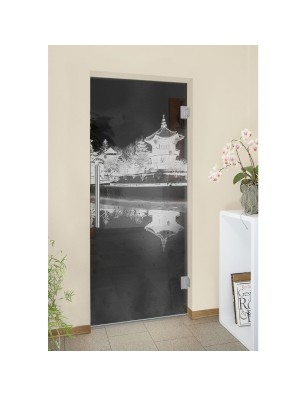 Pendeltür Pagode Gelasert Auf Grauglas