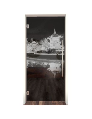 Pendeltür Pagode Gelasert Auf Grauglas