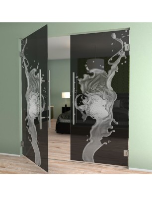 Pendeltür Erdbeere Gelasert Auf Grauglas