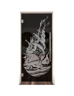 Pendeltür Segelschiff Gelasert Auf Grauglas