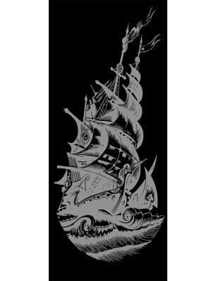 Pendeltür Segelschiff Gelasert Auf Grauglas