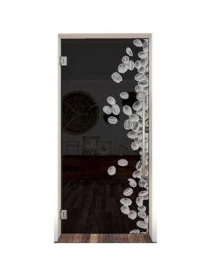 Pendeltür Kaffeebohnen III Gelasert Auf Grauglas