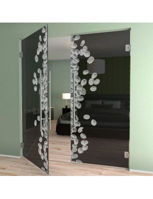 Pendeltür Kaffeebohnen III Gelasert Auf Grauglas