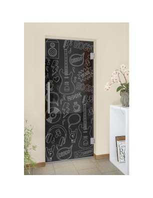 Pendeltür Rock and Roll Gelasert Auf Grauglas