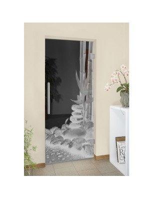 Pendeltür Wellness 4 Gelasert Auf Grauglas