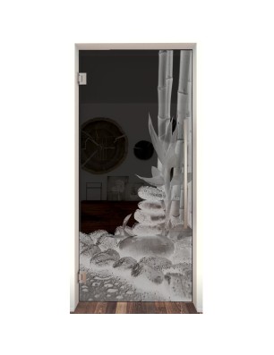 Pendeltür Wellness 4 Gelasert Auf Grauglas